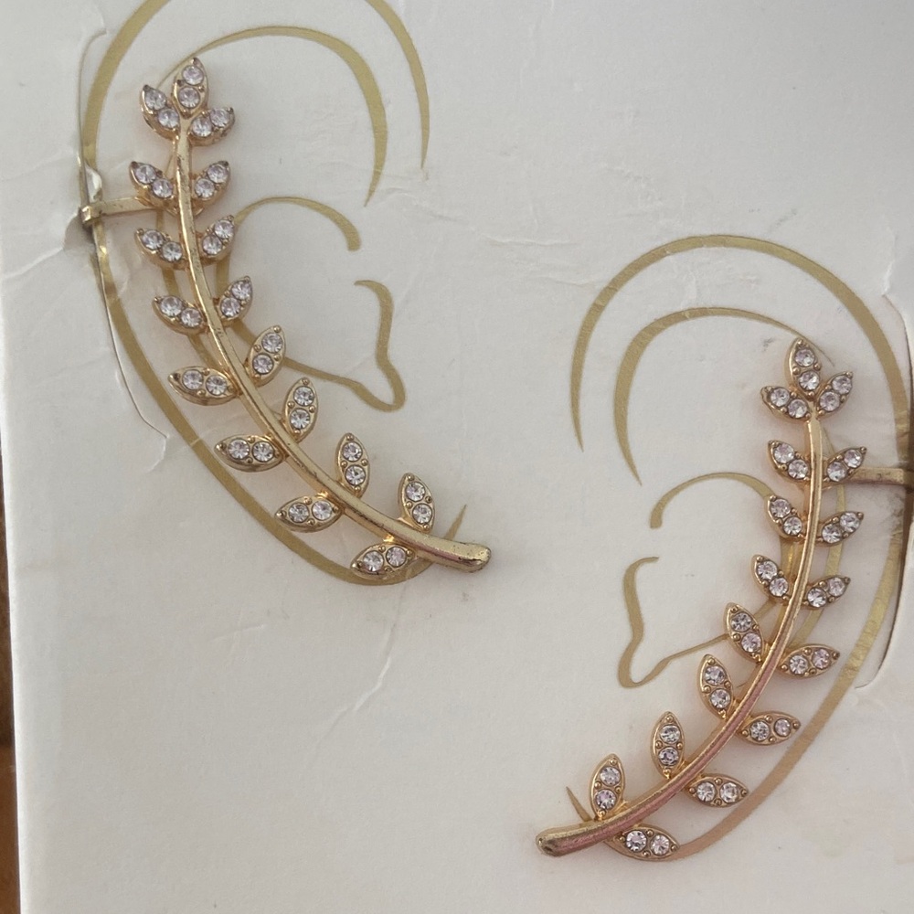 Anthropologie Gold Leaf Earrings with Crystals $68
